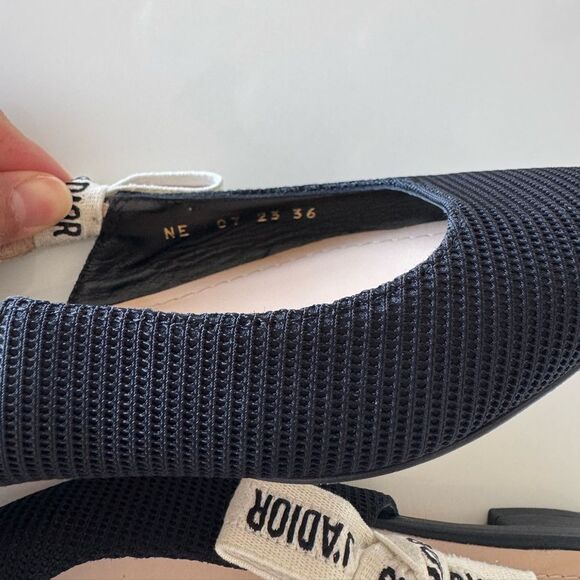 Dior J'Adior Black Fabric Pointed Toe Logo Bow Slingback Flats Size 36 US 6 - Picture 3 of 11